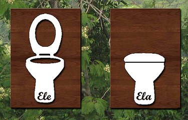 Placas entalhadas: Ele/ela, sanitários