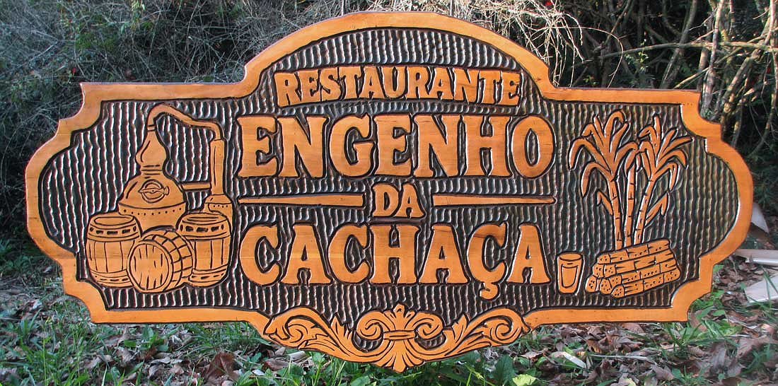 Placa Entalhada - Restaurante Engenho da Cachaça - Imagem 1