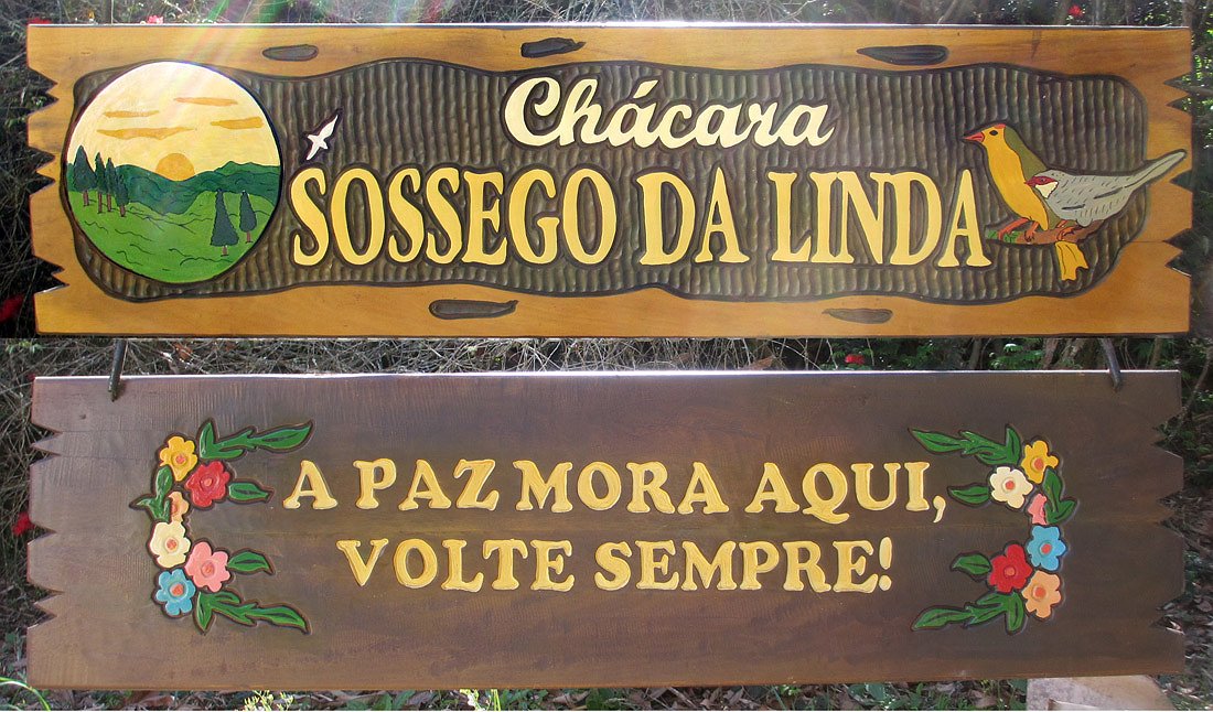 Placa Entalhada - Chácara Sossego da Linda - Imagem 1