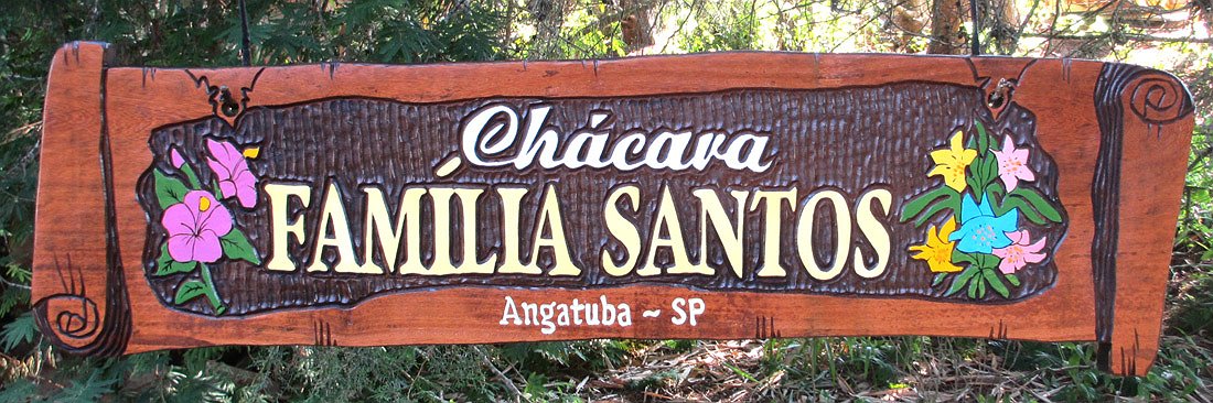 Placa Entalhada - Chácara Família Santos - Imagem 1